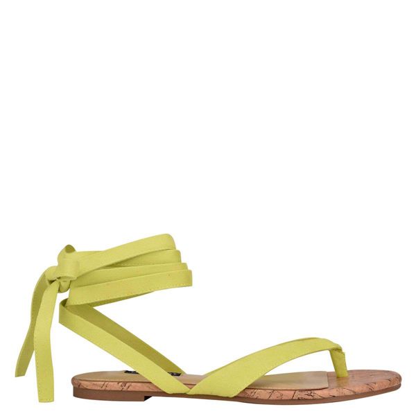 Nine West Tiedup Ankle Wrap Yellow Flat Sandals | South Africa 22A18-8X82